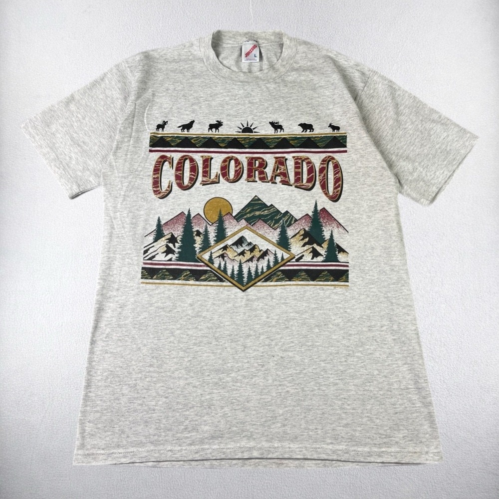 Vintage Colorado T Shirt Mens Large Gray Graphic Mountains Single Stitch USA